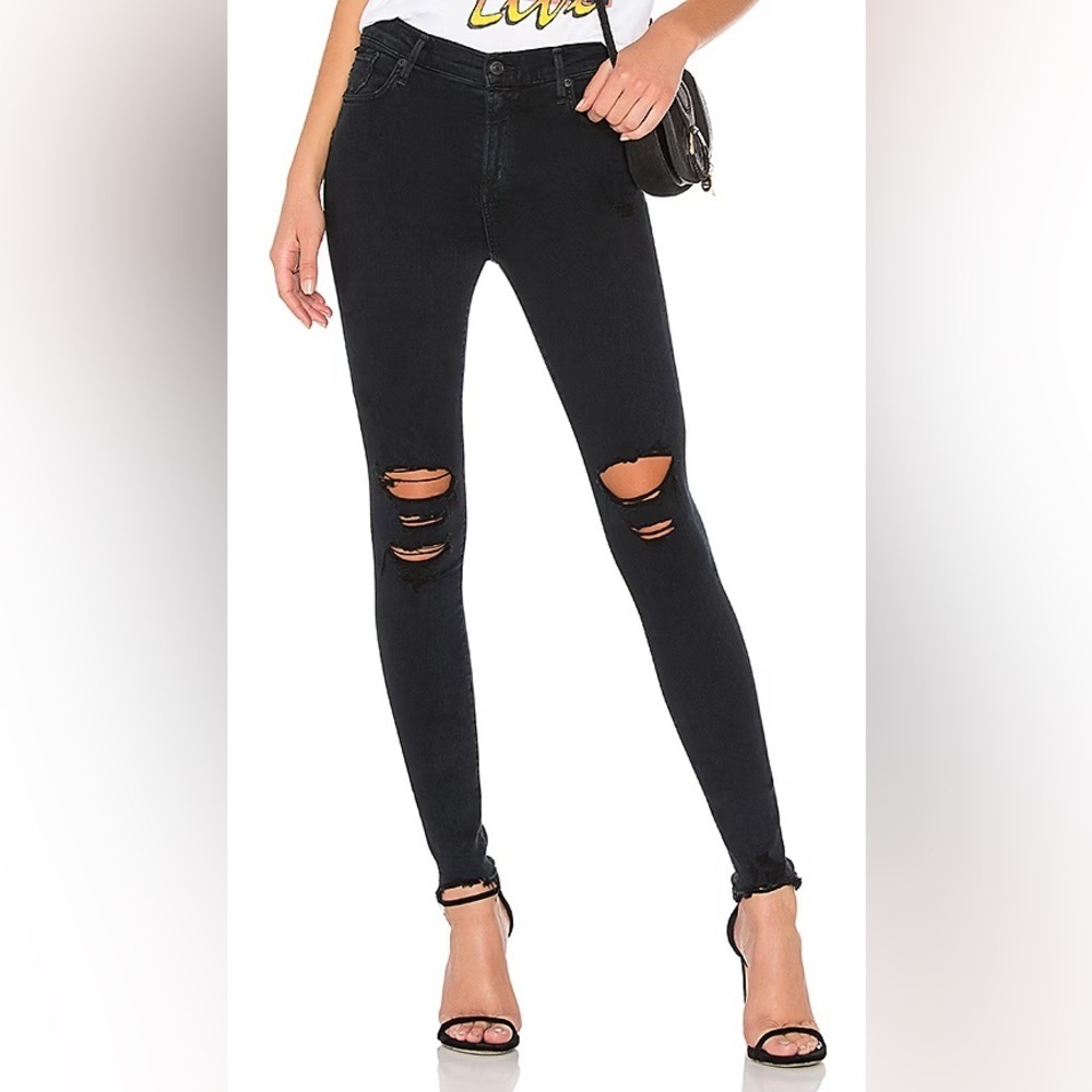 AGOLDE Sophie High Rise Ruthless Black Denim Distressed Skinny Jeans